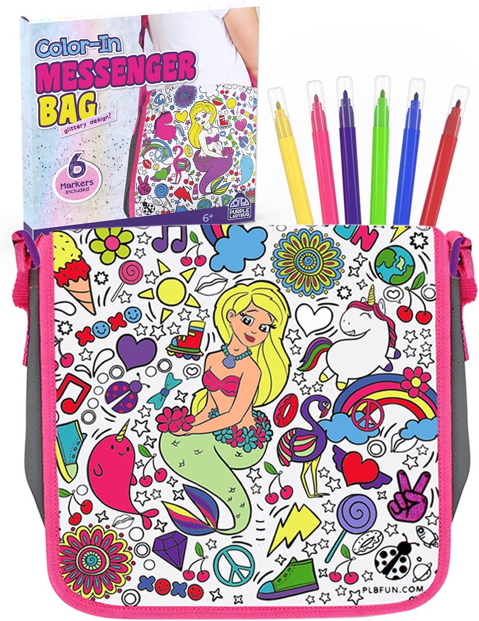 Color Your Own Bag with 6 Markers Craft Set - Unique Mermaid Crafts for Girls Ages 6-8 & Mermaid Gifts for Girls 5-7 Years Old, Craft Kits for Girls Ages 6-8, Summer Crafts for Kids