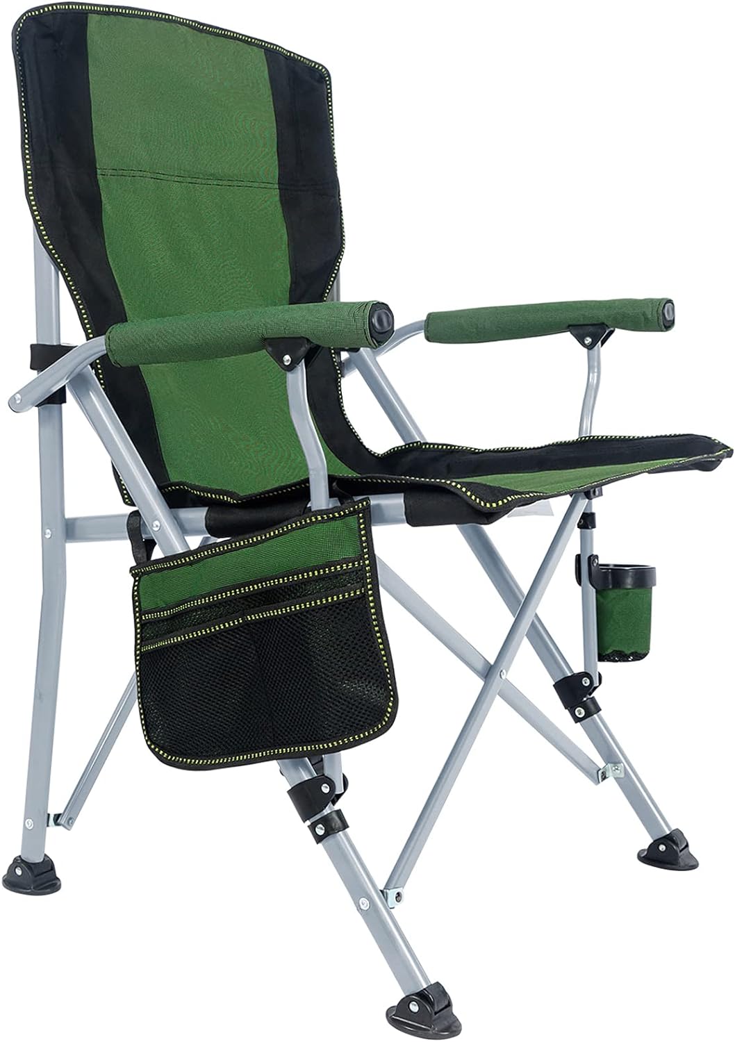 Lamberia Folding Camping Chair for Adults Heavy Duty 330 LBS Capacity Outdoor Camp Chair Thicken 600D Oxford Mesh Back Quad with Arm Rest Cup Holder and Portable Carrying Bag(Green)