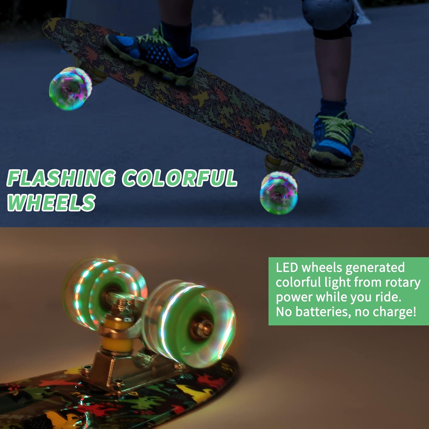 Skateboards, 22" Complete Skateboard, Mini Cruiser Skateboard for Kids Boys Girls Teens Beginners with Colorful Flashing Wheels Skate Tool, Kids Children's Day Gift