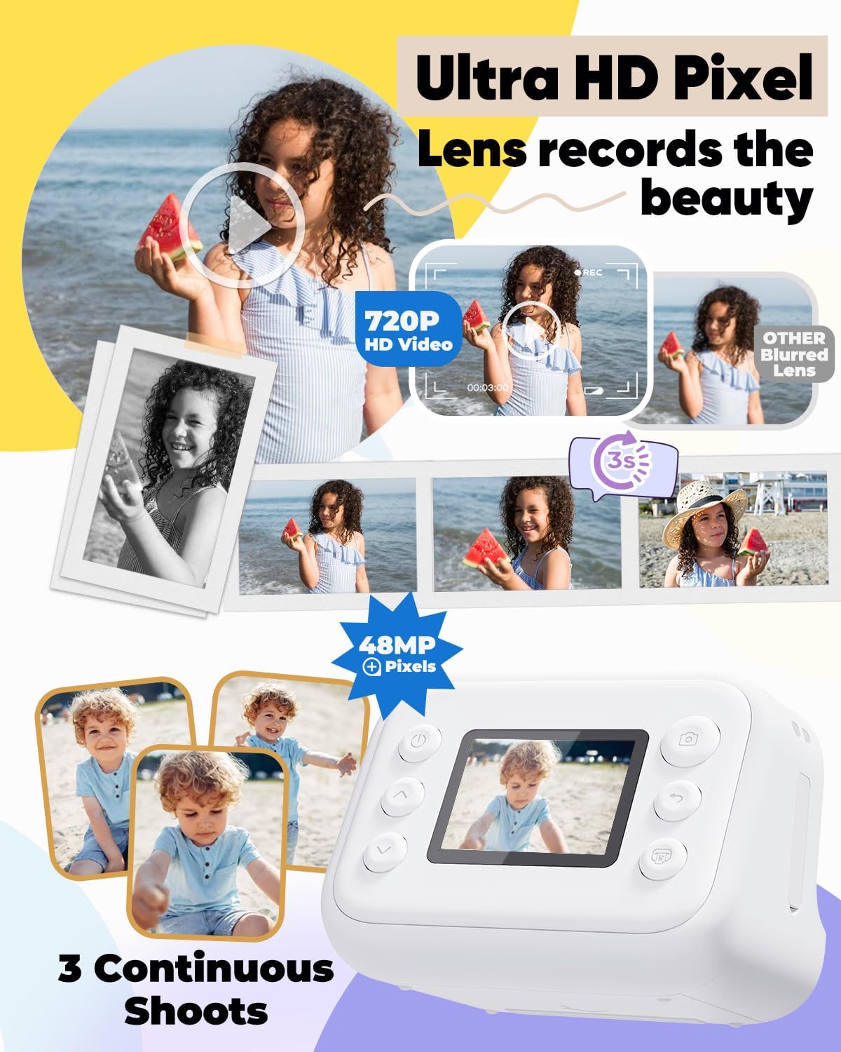 Kids Camera Instant Print, Christmas Birthday Gifts for Girls and Boys Age 3-12,1080P Kids Instant Cameras That Print Photos,Portable Toddler Toy for 3 4 5 6 7 8 9 10 11 Year Old Boys White