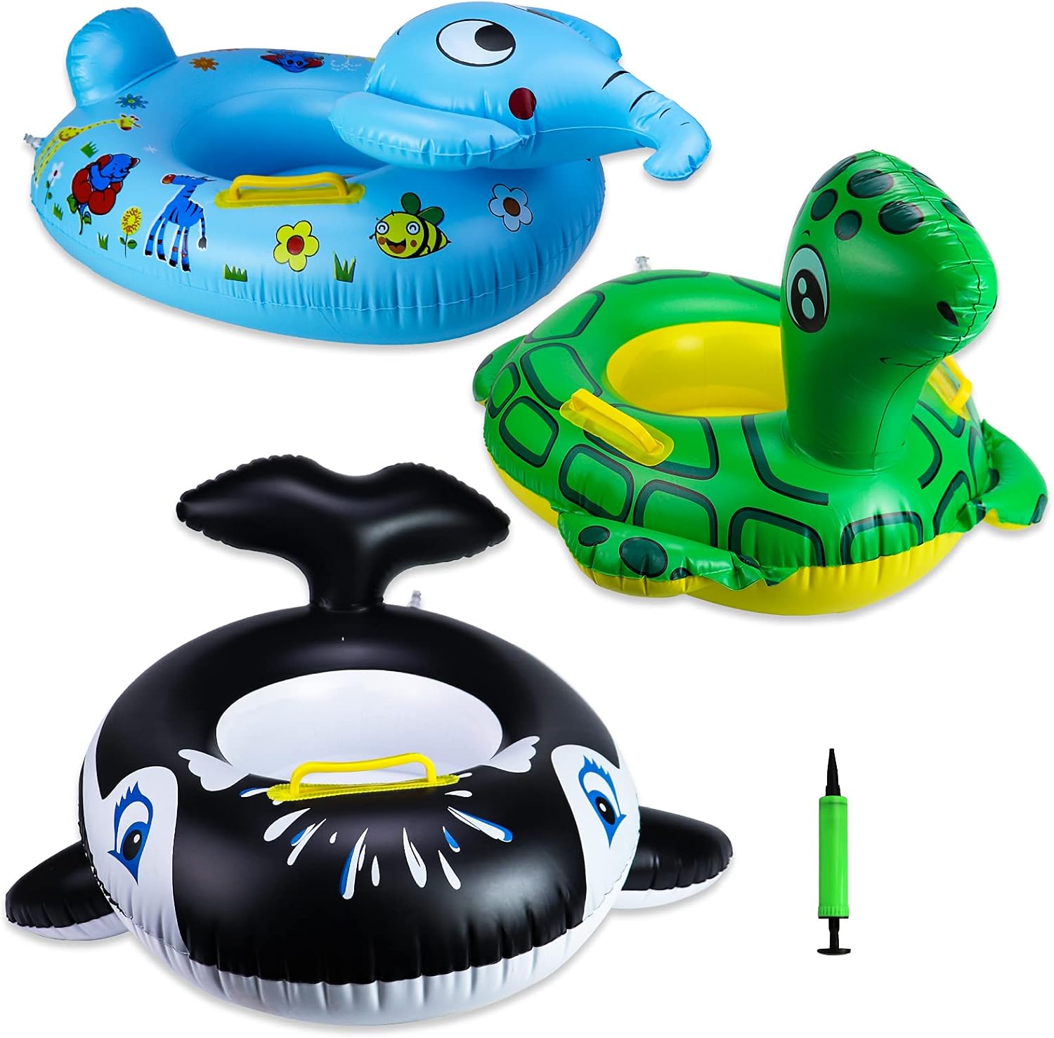 24" 3 Pack Pool Inflatable Floats for Kids, Elephant Tortoise Shark Swim Floats Tube Rings,Swimming Rings for Kids, Fun Animal Floats for Summer Beach Party