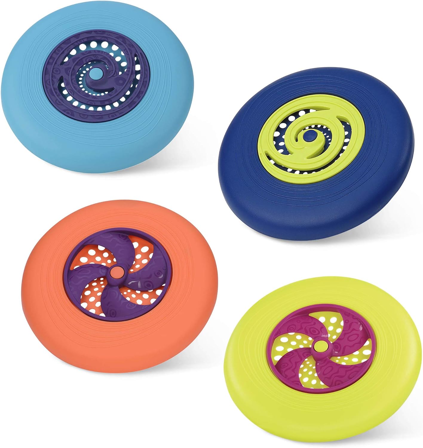 B. toys- Flying Disc Set – 4 Colorful Frisbees – Outdoor Sports & Games for Kids – Frisbee Set for Backyard, Park, Beach – Disc-Oh -4 Years +