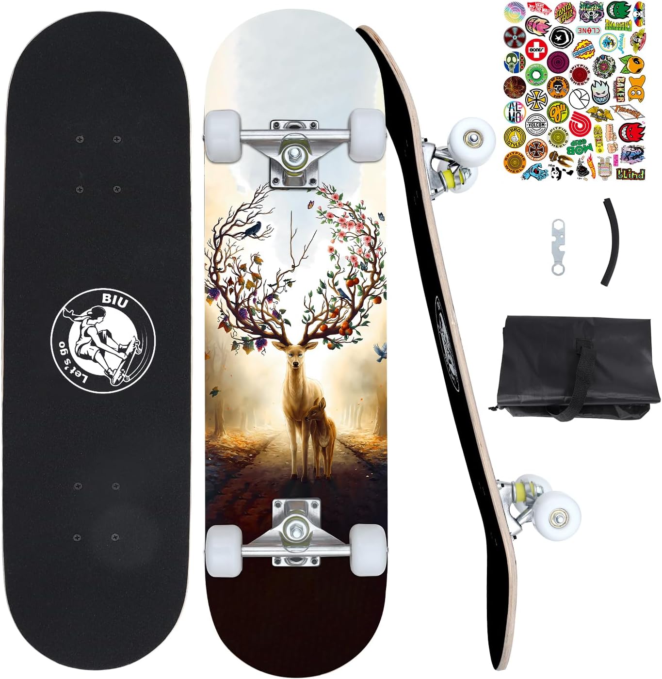 Skateboards for Beginners, 32"X8" Inch Standard Complete Skateboard for Adults Youths Teens Kids Girls Boys 8 Layer Canadian Maple Double Kick Concave with Skate Tool