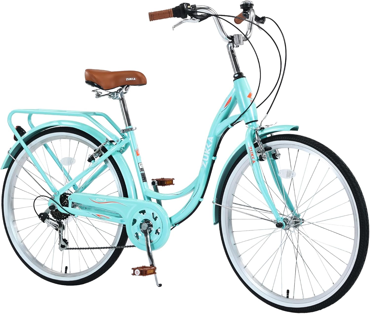 26 Inch Beach Cruiser Bike for Women, Hybrid Cruiser Bike with Adjustable Seat, 7 Speeds Commuter Bike with Anti-Skid Tires& V-Brakes, Lightweight Carbon Steel Bike for Women,Multi Color