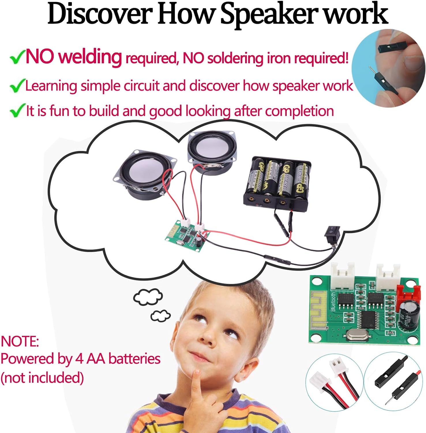 DIY Bluetooth Speaker Box Kit Electronic Sound Amplifier - Build Your Own Portable Wood Case Bluetooth Speaker Sound - Science Experiment and STEM Learning for Kids, Teens and Adults