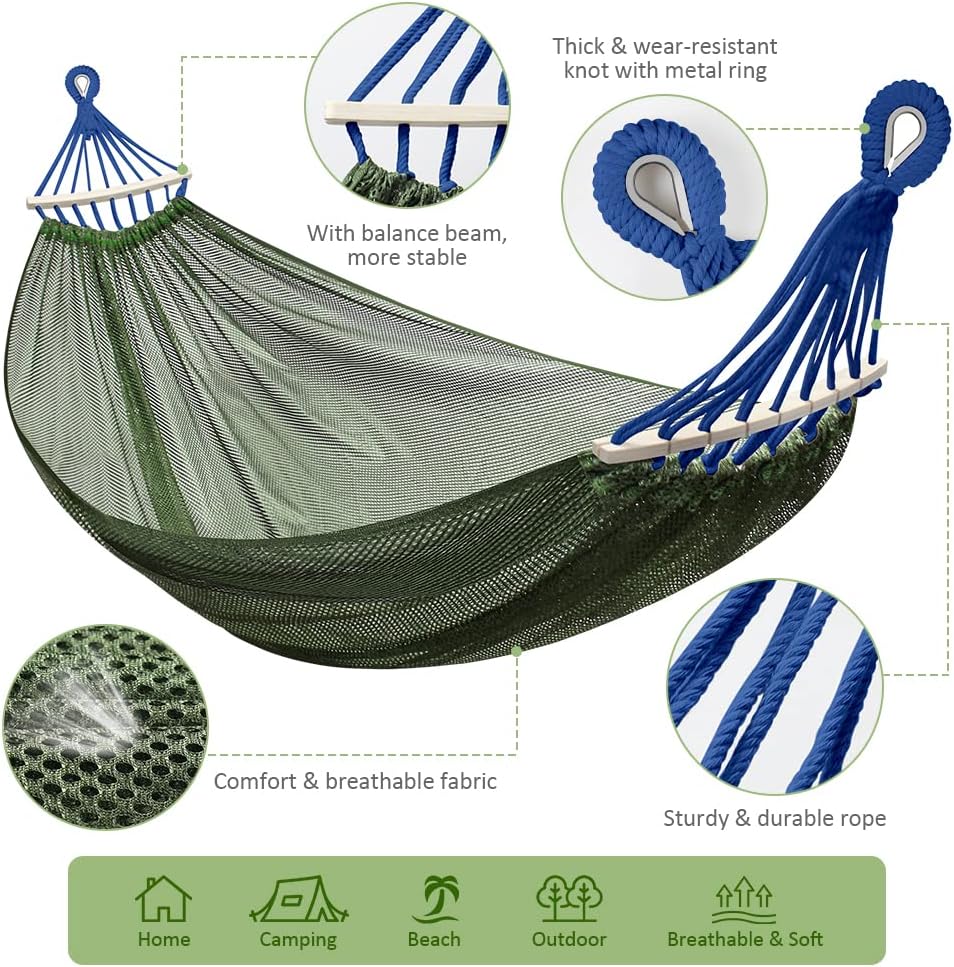 Camping Hammocks 290 * 150cm(Max 550lb),Breathable Soft Nylon Hammocks with Balance Beam Sturdy Metal Knot Tree Ropes and Travel Bag, Perfect for Outdoor/Indoor Patio Backyard etc.