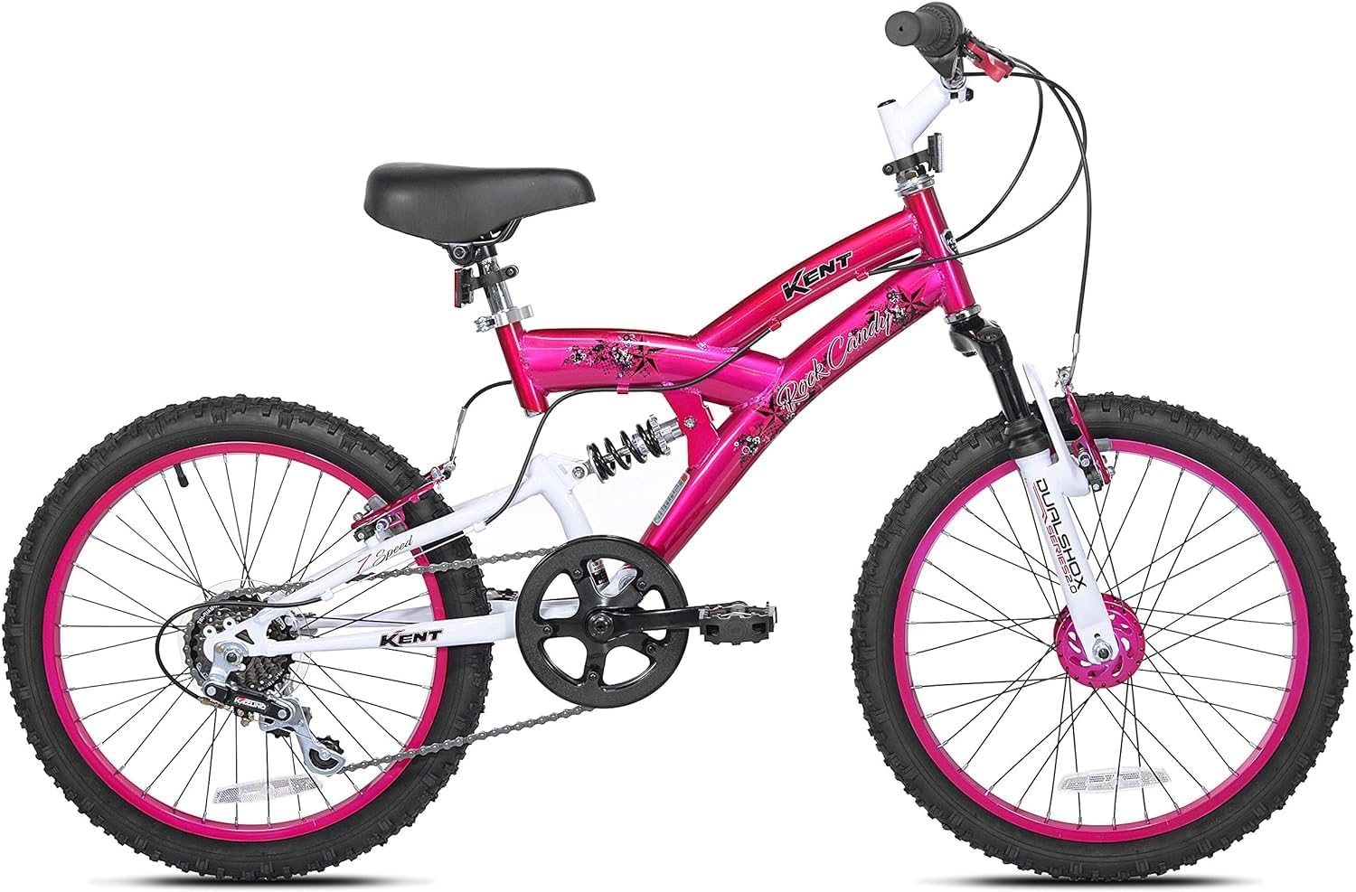 KENT International 20" Rock Candy Girls Bike | 20 Inch Girls Bike with Front & Rear Hand Brakes and 7 Speed Twist Shifting | Dependable Strong High Tensile Steel Frame Multi-Use Bike for Kids