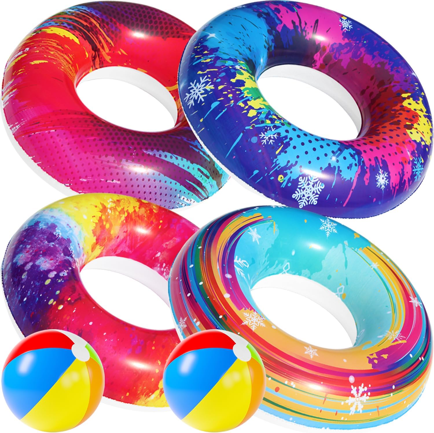 6Pcs Big Pool Floats Tubes-Parentswell Pool Floats, Inflatable Pool Float Swimming Rings, Pool Floaties Party Toys for Kids Adults Toddlers