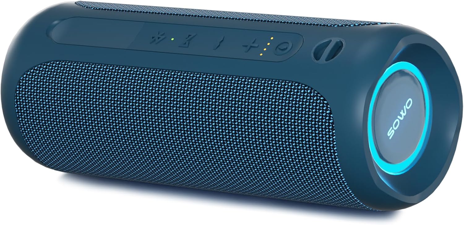 Portable Bluetooth Speaker, IPX7 Waterproof Wireless Bluetooth Speaker, Bassboom Technology, 25W Loud Stereo Sound, LED Light with TWS Pairing, 16H Playtime for Home and Outdoor -Blue