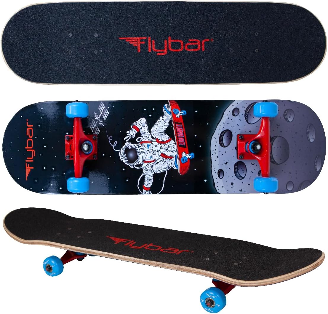 Flybar Complete Skateboard for Beginners – 31 Inch Kids Skateboard, Maple Wood Concave Double Kick Skateboard Deck, Lightweight, Non-Slip, for Boys and Girls, Ages 6 and Up