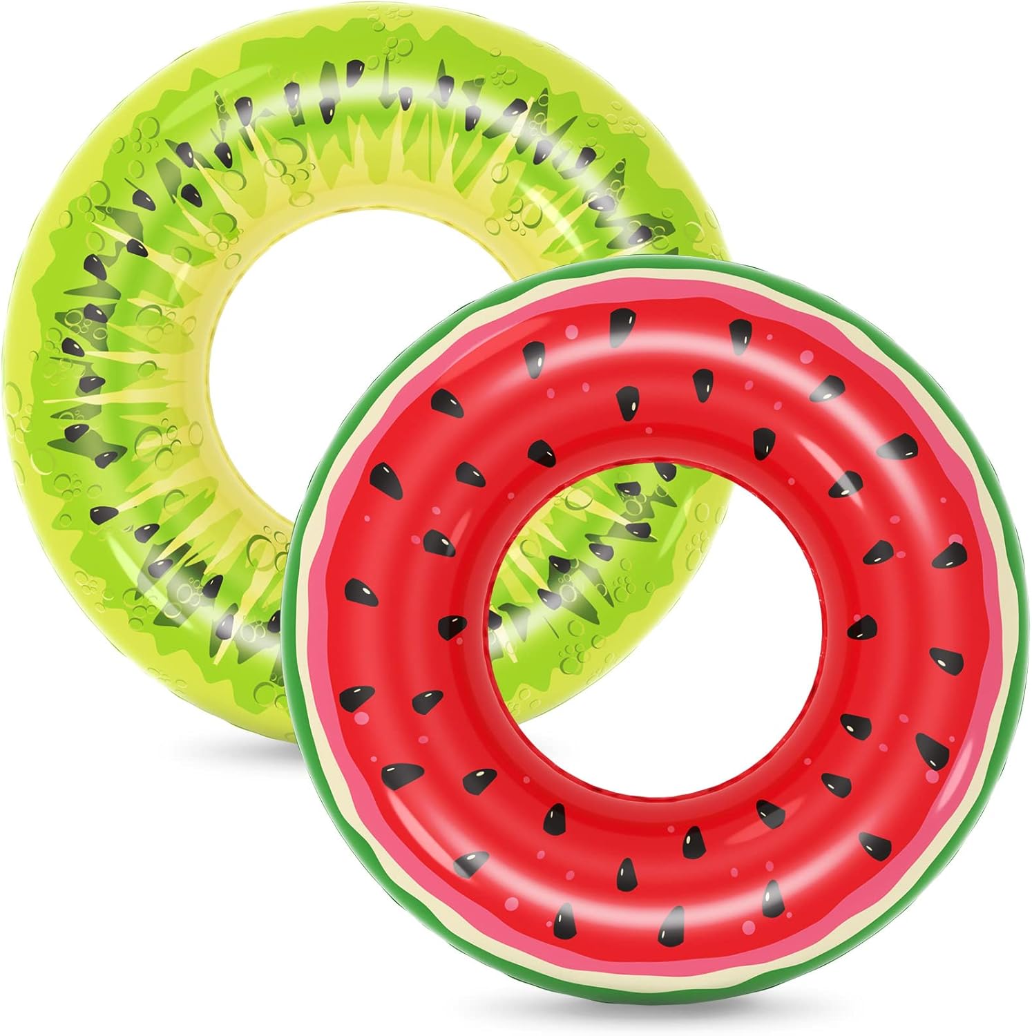 Jasonwell Inflatable Pool Floats Kids - 2 Pack Floaties Pool Tubes Swim Rings Fruit Water Floaty Watermelon Kiwi Inflatable Pool Toys Float for Swimming Pool Party Lake Beach Adults