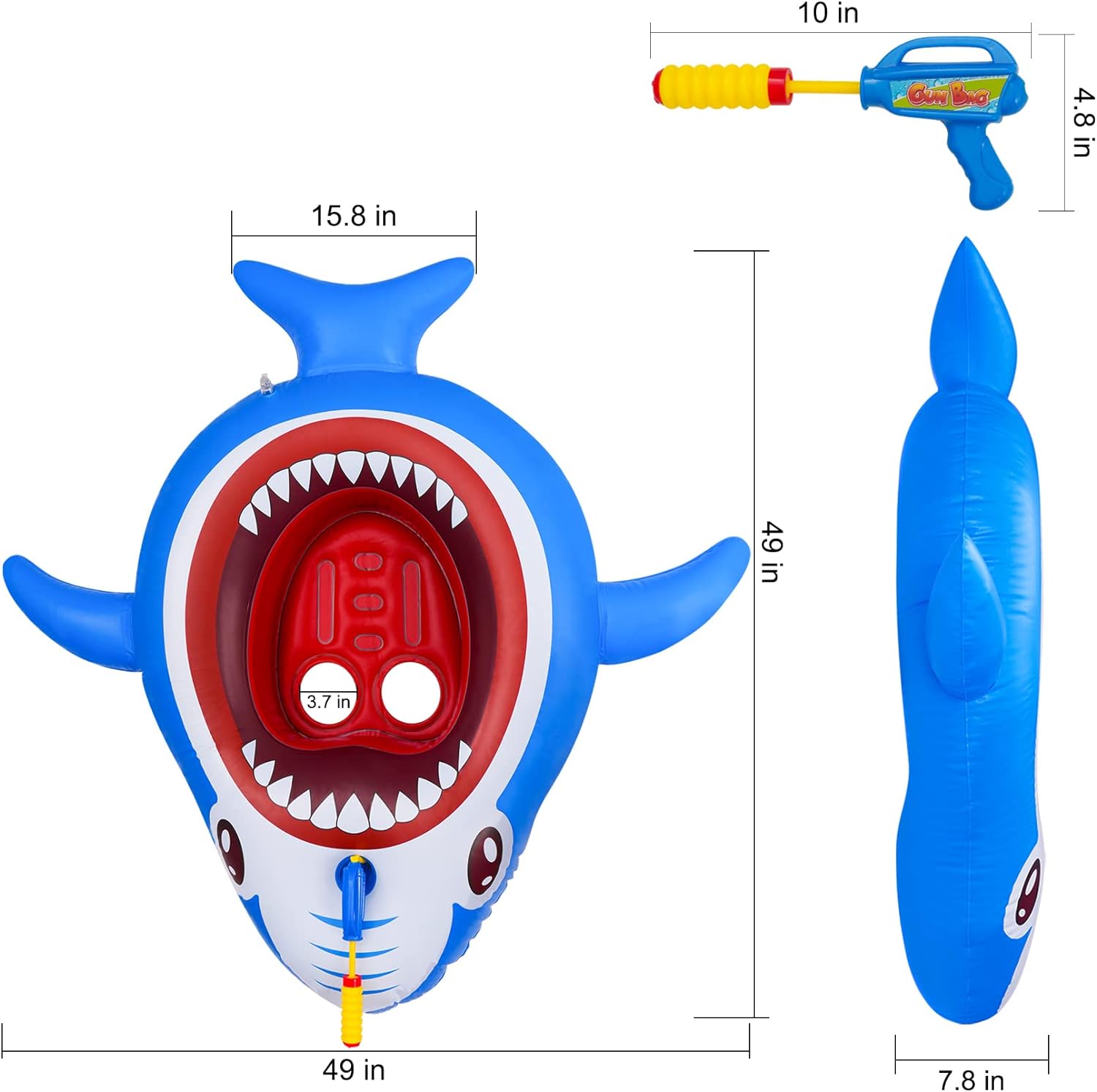 Inflatable Floating Pool Toys for Kids Pool Float Swimming Ring Beach Water Floats Shark Boat with Water Gun Inflated Ride on Float Summer Water Games Toy for Boys Girls