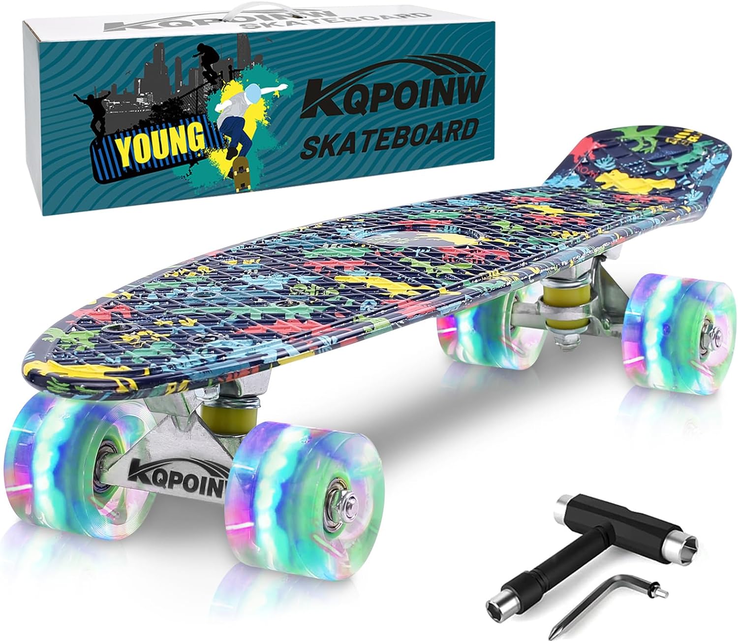 Skateboards, 22" Complete Skateboard, Mini Cruiser Skateboard for Kids Boys Girls Teens Beginners with Colorful Flashing Wheels Skate Tool, Kids Children's Day Gift