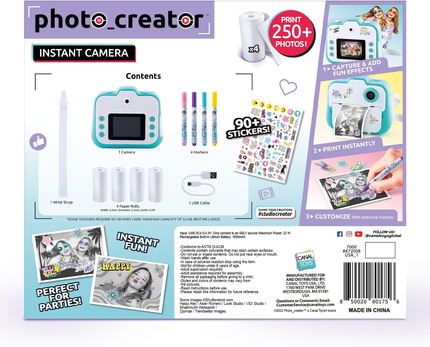 Canal Toys Photo Creator Instant Print Camera – Photo, Selfie and Video – Thermal Paper for 250 Photos – LCD Screen. 8+, Blue