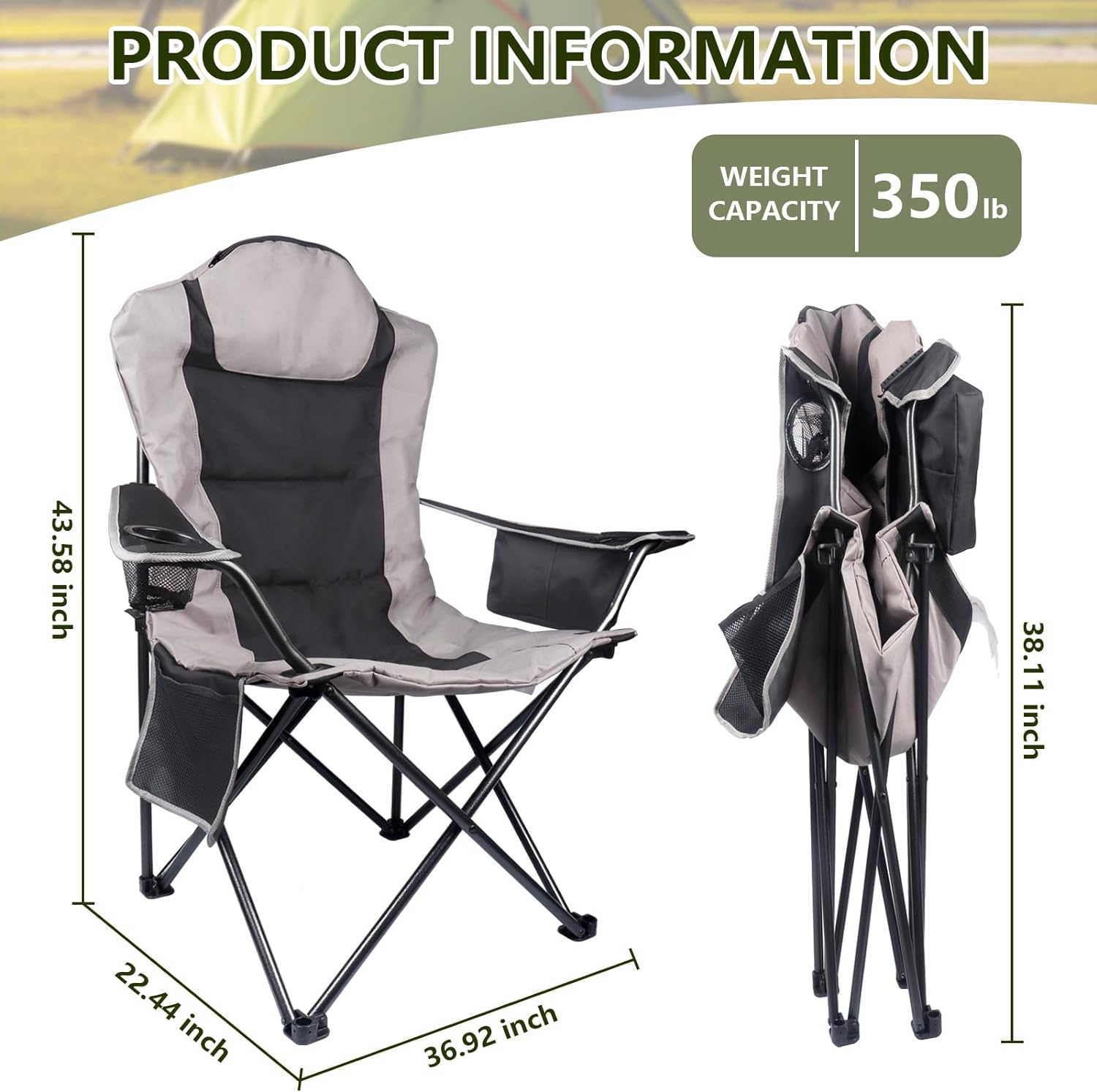 Camping Chair,Outdoor Folding Chairs,Heavy Duty Directors Chair for Adults，Portable Camp Chairs with Cup Holder & Storage Cooler Bag, Oversized Lawn Chairs for Outside, Support 350 LBS