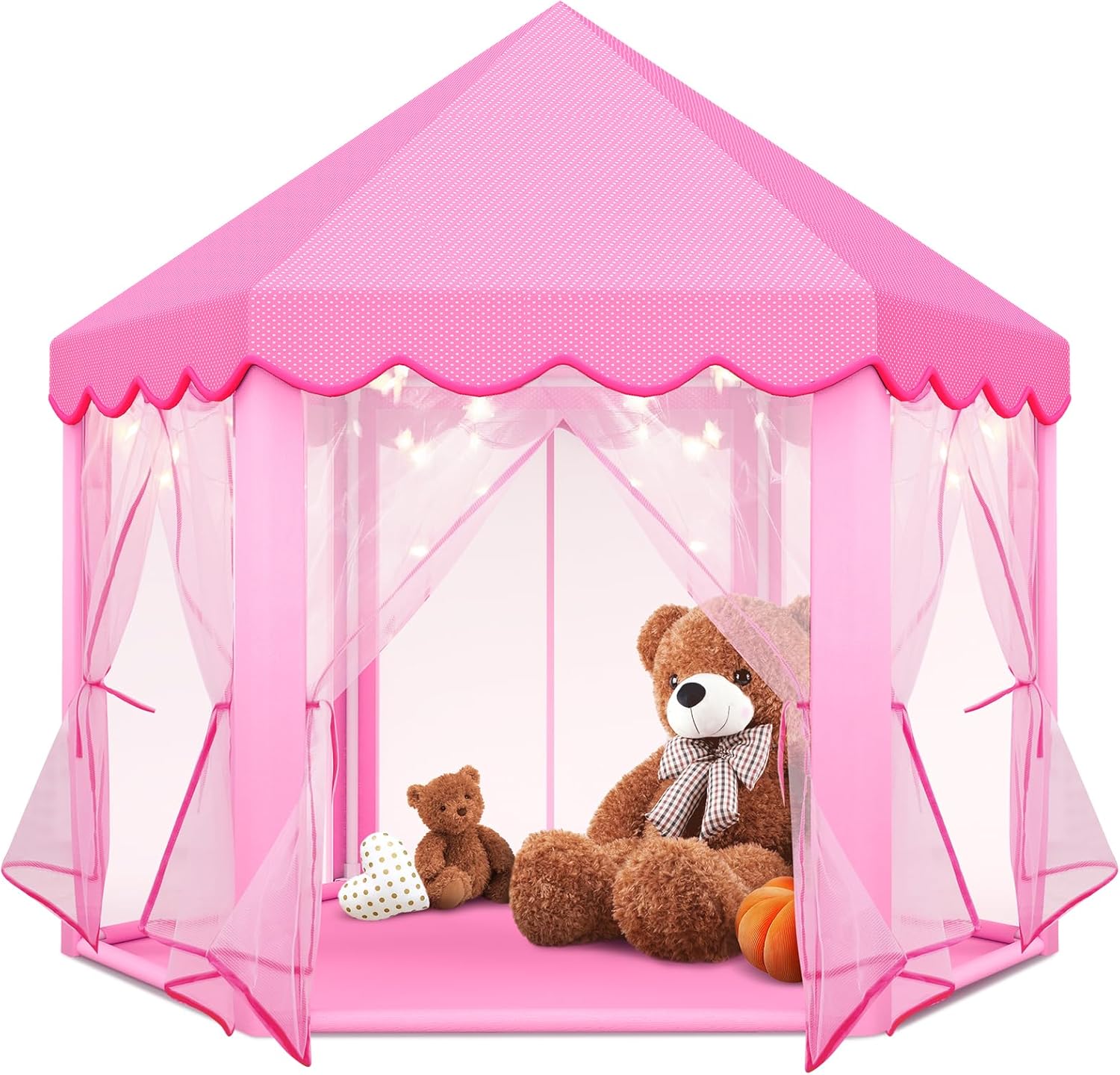 Princess Tent Girls Large Playhouse,Gift for 3 4 5 6 7 8+ Year Girl, Doll Dream House Castle Play Tent with Star Lights Toy for Kids Indoor and Outdoor Activity,Ideal Gift,57'' x 55'' (DxH)