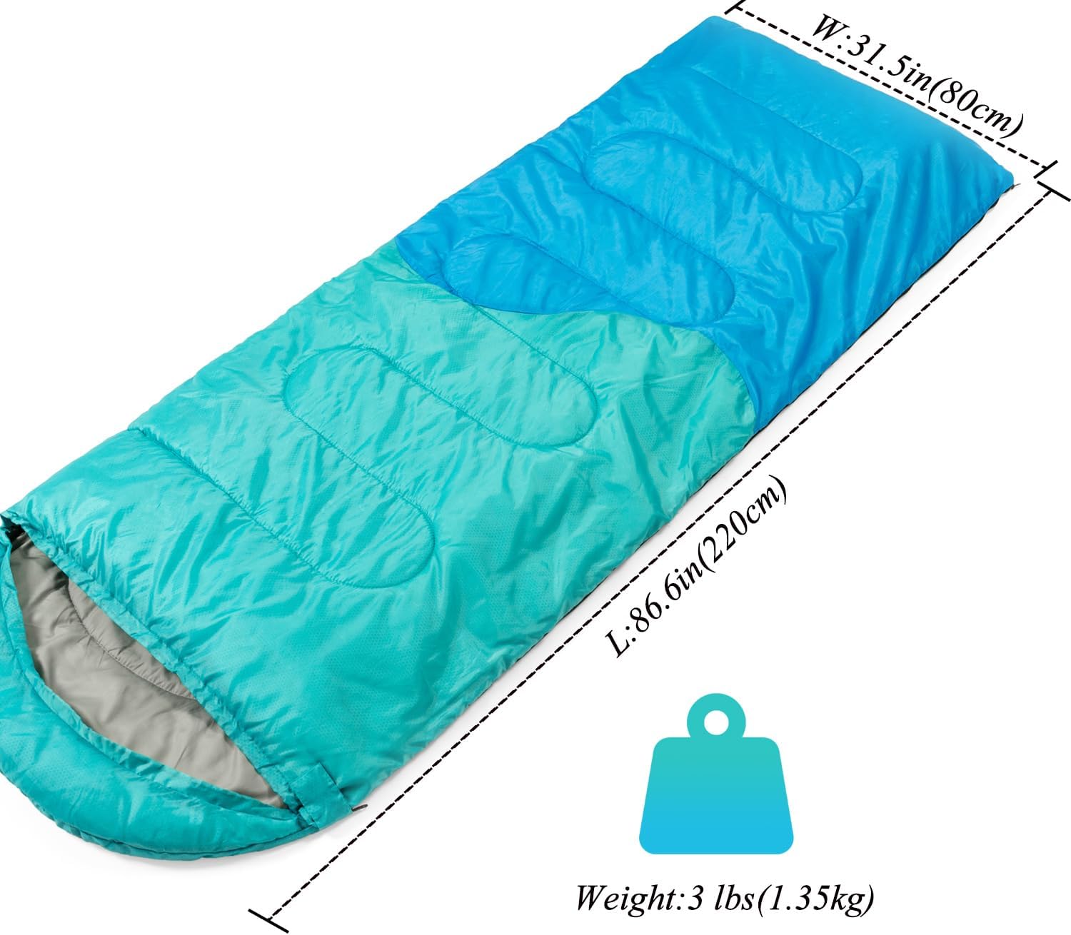 Sleeping Bag - 3 Seasons for Adults Kids Boys Girls Camping Hiking - Warm Cold Weather Lightweight Portable with Compression Bag for Backpacking in Spring, Summer, Fall and Winter