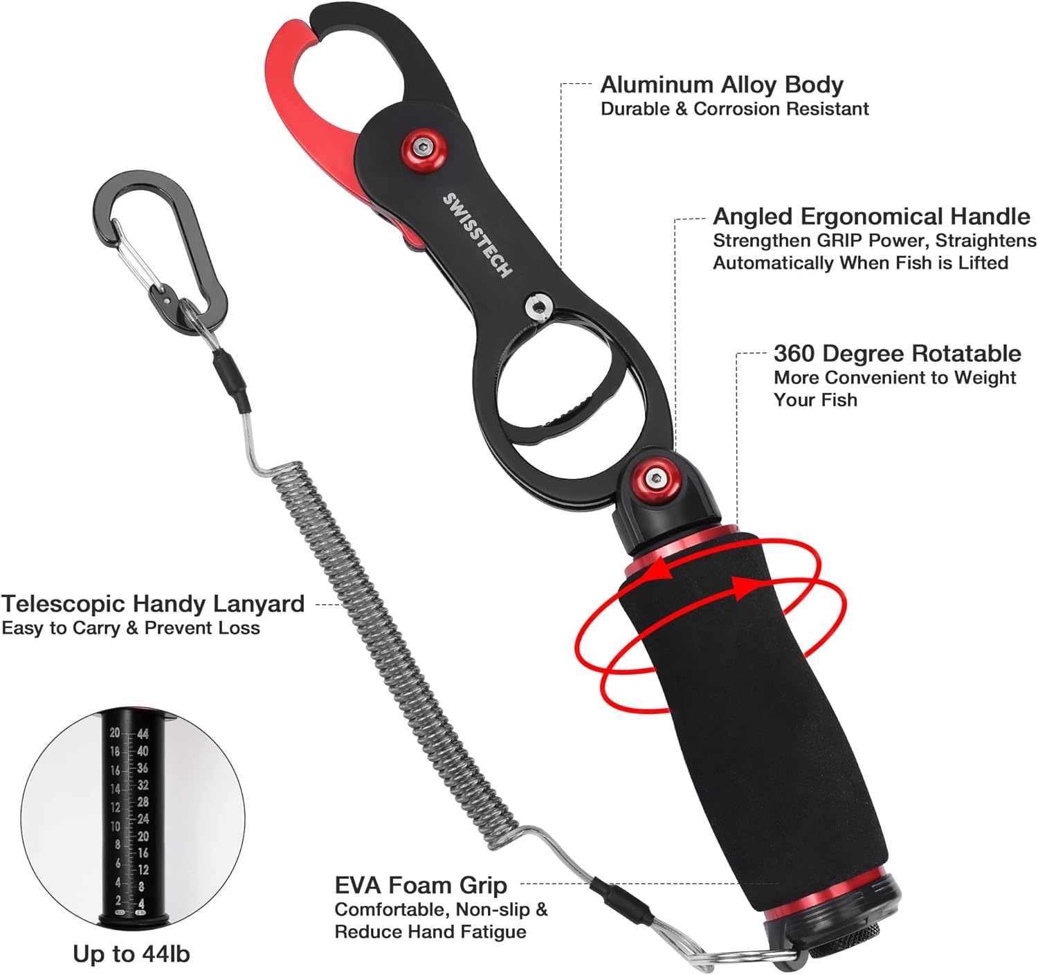 Swiss+Tech Fishing Tool Kit, Fish Gripper with Scale, Muti-Function Fishing Pliers, Braided Line Scissors, Fish Fillet Knife, Fishing Gear with Safety Coiled Lanyard, Fishing Gifts for Anglers…