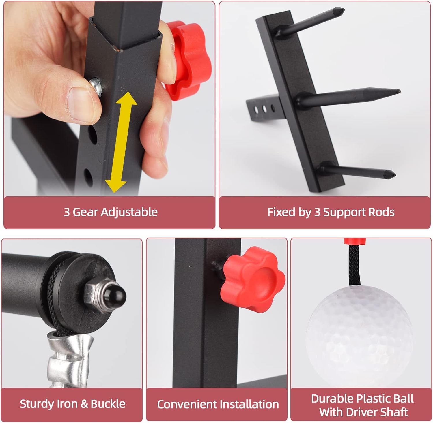 Golf Swing Trainer Aid - Durable Iron Golf Practice Swing Groover & Hitting Training Aid - Golf Accessories for Any Level with Replacement Ball Included & Height Adjustment