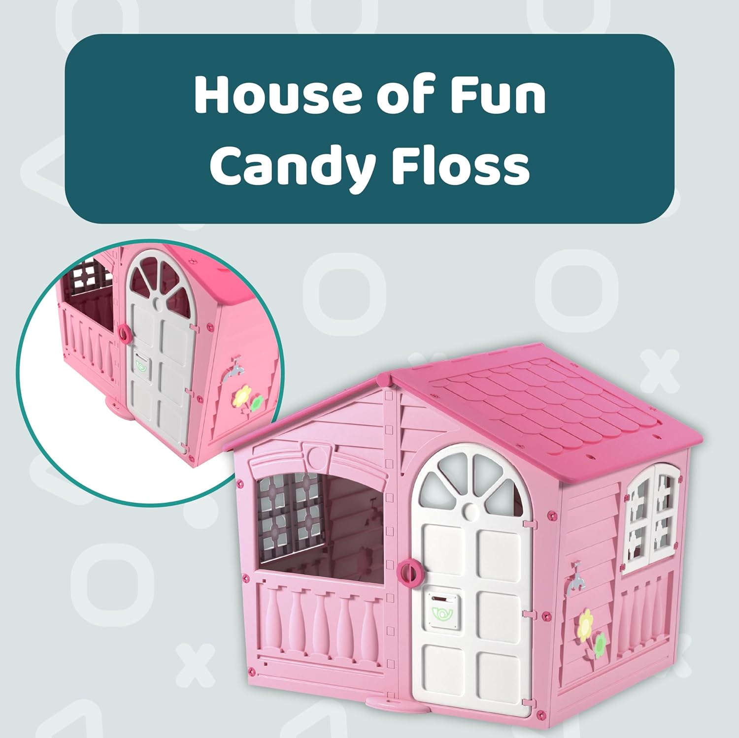 House of Fun Playhouse for Kids – Indoor Outdoor – Working Door and Windows – Pink and White Candy Floss Color – Toddlers Age 2 and Up