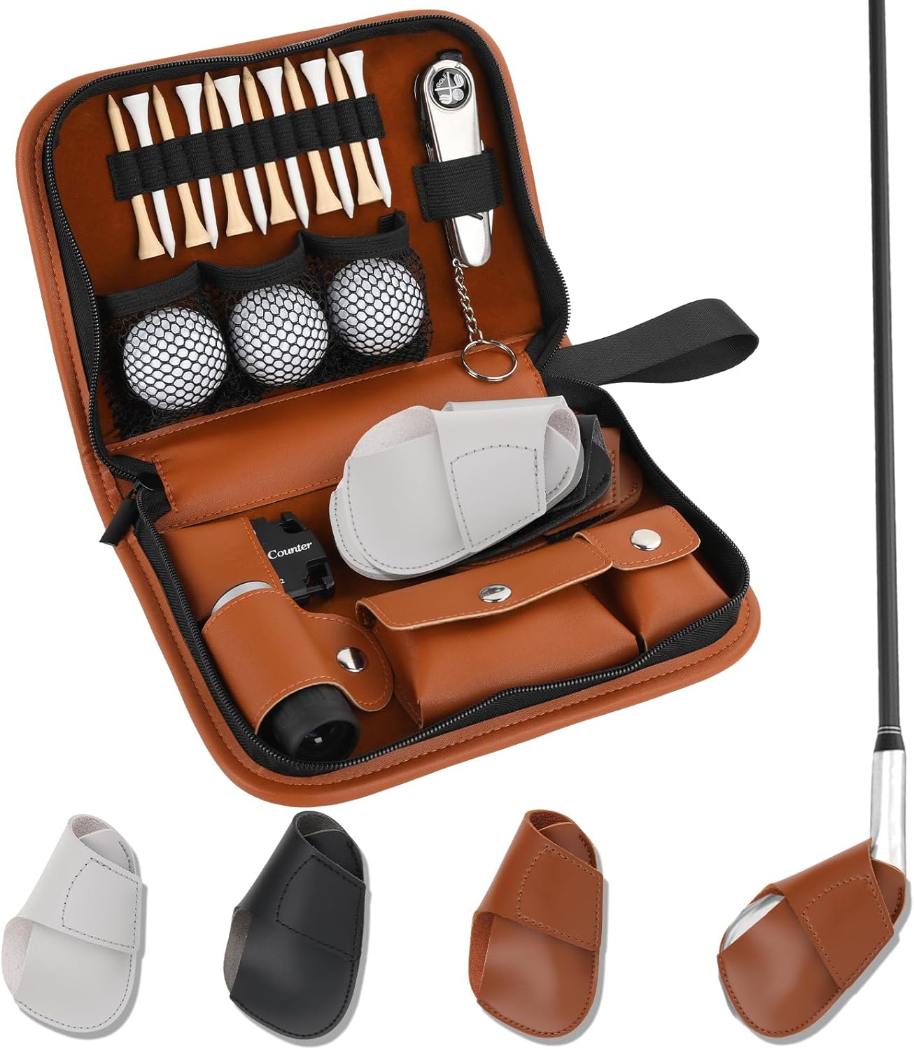 Golf Accessories Kit with High-Grade Handbag, Golf Balls, Rangefinder, Brush, Golf Tees, Multifunctional Divot Knife, Golf Ball Clamp, Mini Scorer, Golf Club Cover, Unique Gift for Men and Women