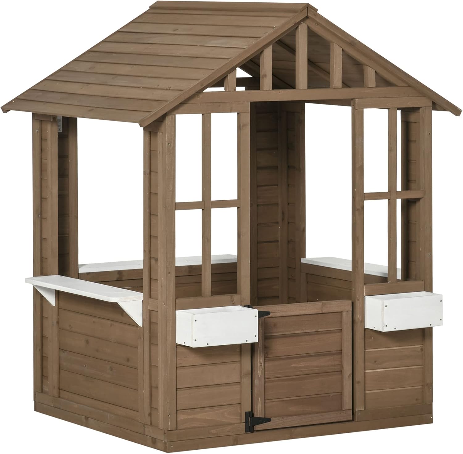 Outsunny Kids Wooden Playhouse, Outdoor Garden Games Cottage, with Working Door, Windows, Flowers Pot Holder, 47" x 38" x 54