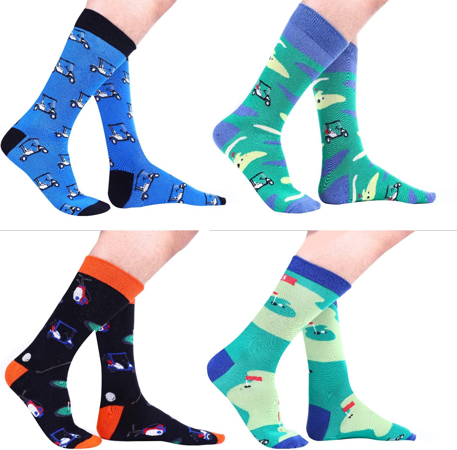 Golf Gifts for Men Golf Socks for Men Men's Funny Crew Socks Novelty Cool Fun Funky Cotton Socks (4 Pairs Golf)