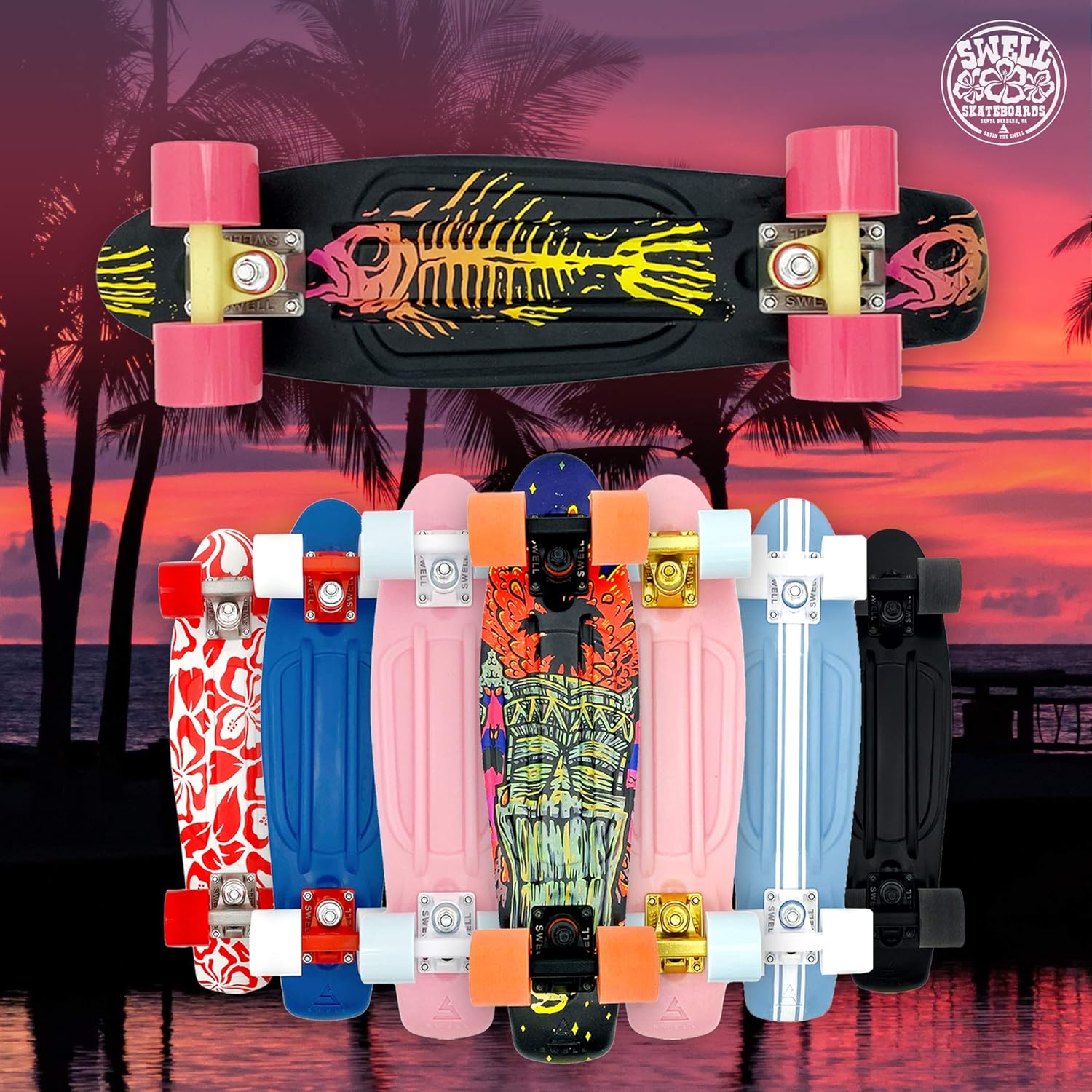 22 inch and 28 Inch Plastic Retro Mini Cruiser Complete Skateboard for Beginners, Boys, Girls, Youths, Teens, Adults, and College Students.