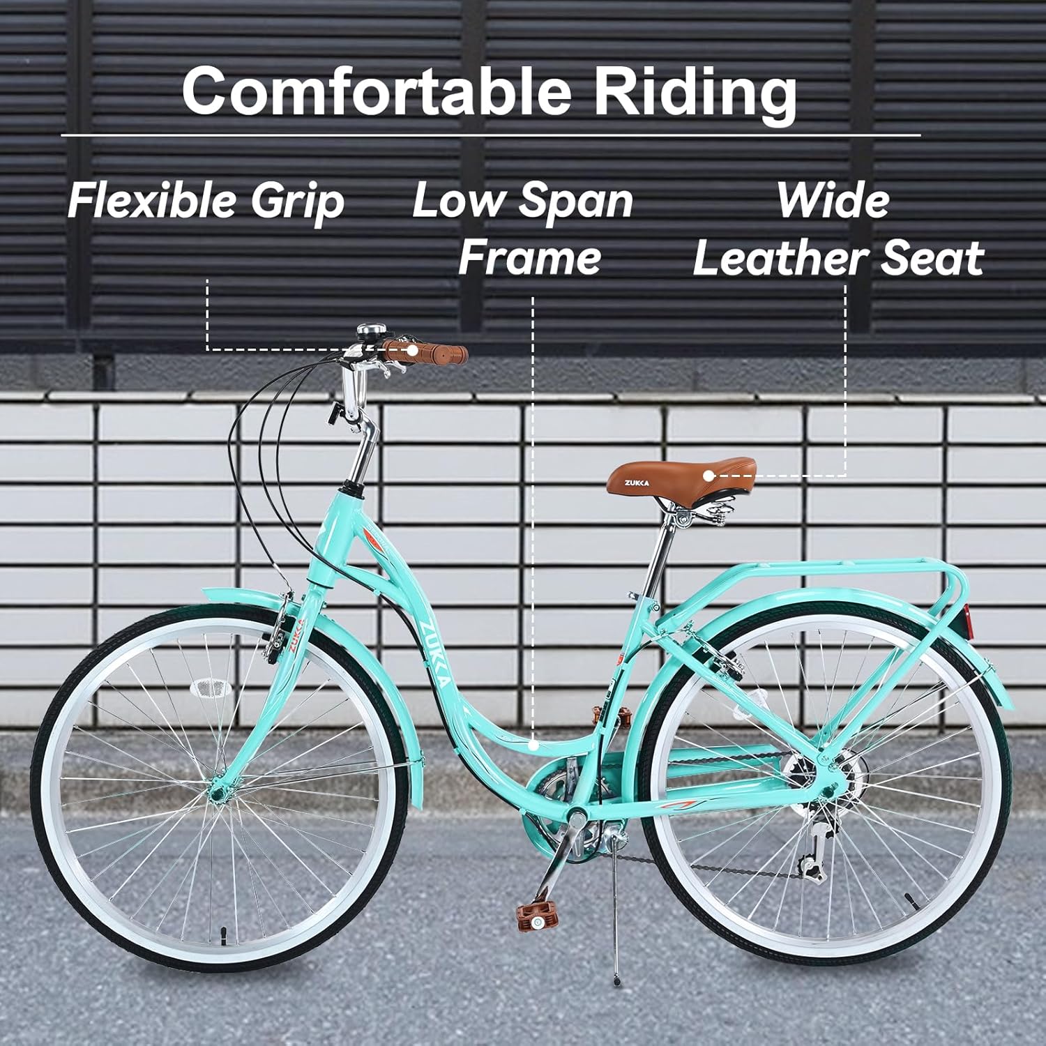 26 Inch Beach Cruiser Bike for Women, Hybrid Cruiser Bike with Adjustable Seat, 7 Speeds Commuter Bike with Anti-Skid Tires& V-Brakes, Lightweight Carbon Steel Bike for Women,Multi Color