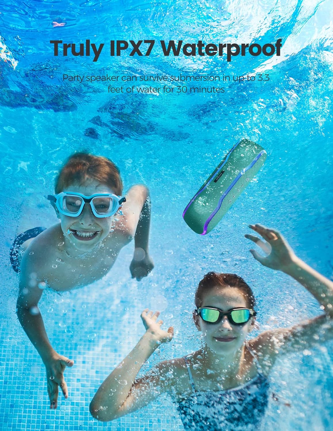 Portable Bluetooth Speaker, IPX7 Waterproof Wireless Speaker with Colorful Flashing Lights, 25W Stereo Sound with 24H Playtime, 100ft Bluetooth Range, Home Outdoor Speaker, TWS Pairing for Teen Gifts