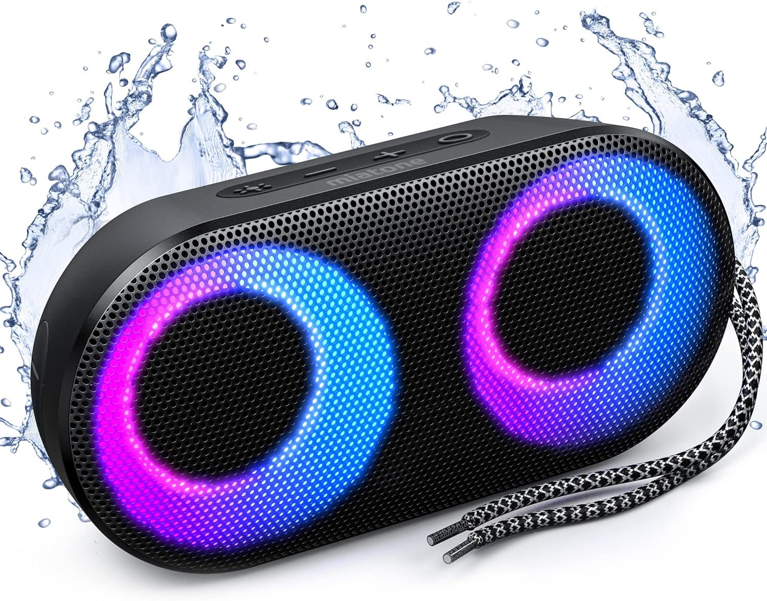 MIATONE Portable Bluetooth Speakers with Lights, Bluetooth Speaker Kids, 15W, IPX7 Waterproof, Bluetooth 5.3, 24H Playtime, Built-in MIC, TWS Portable Speaker for Gifts Teen Boys Speaker