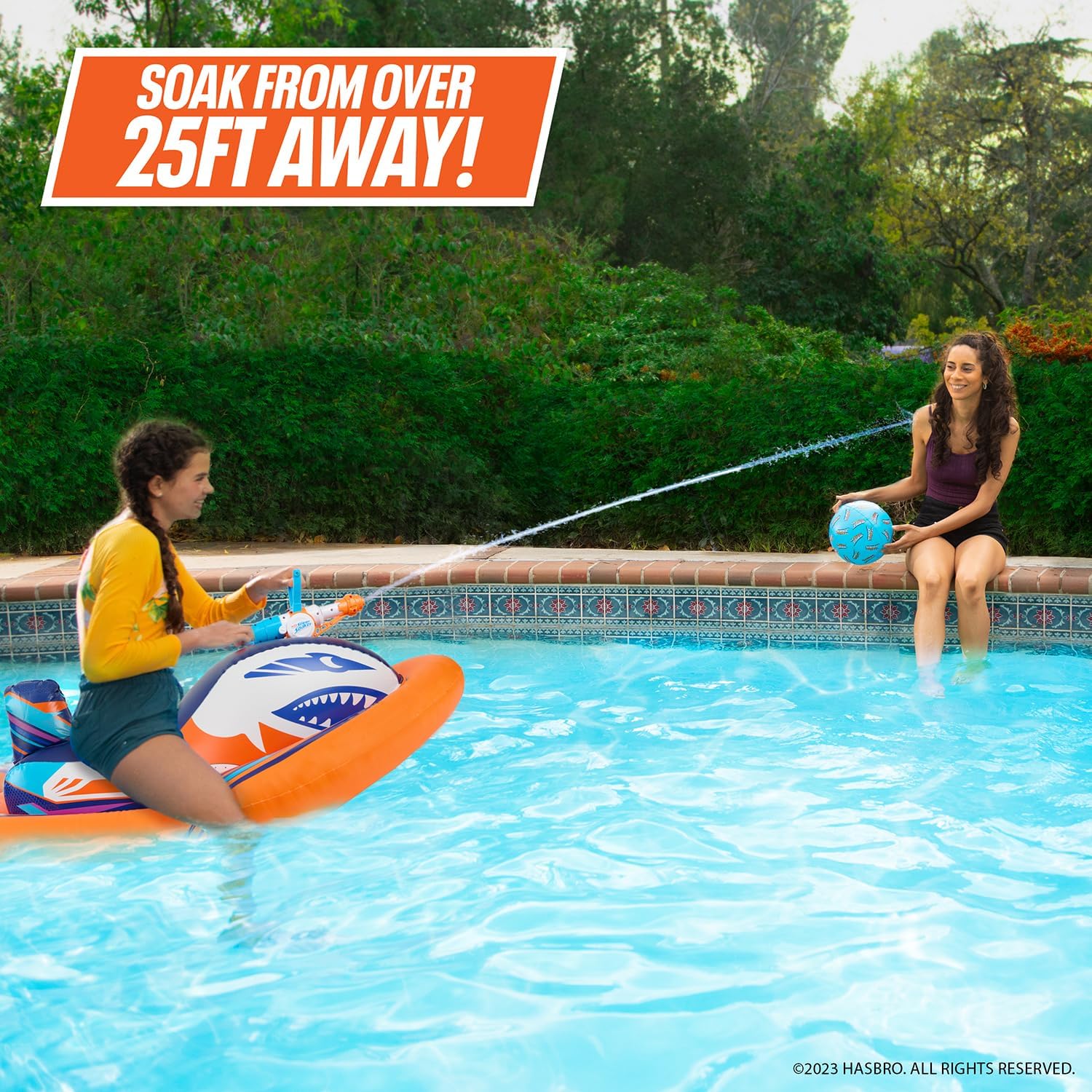 NERF Super Soaker Stormforce Ride-On Racer – Inflatable Pool Float with Pool-Fed Mega Water Blaster