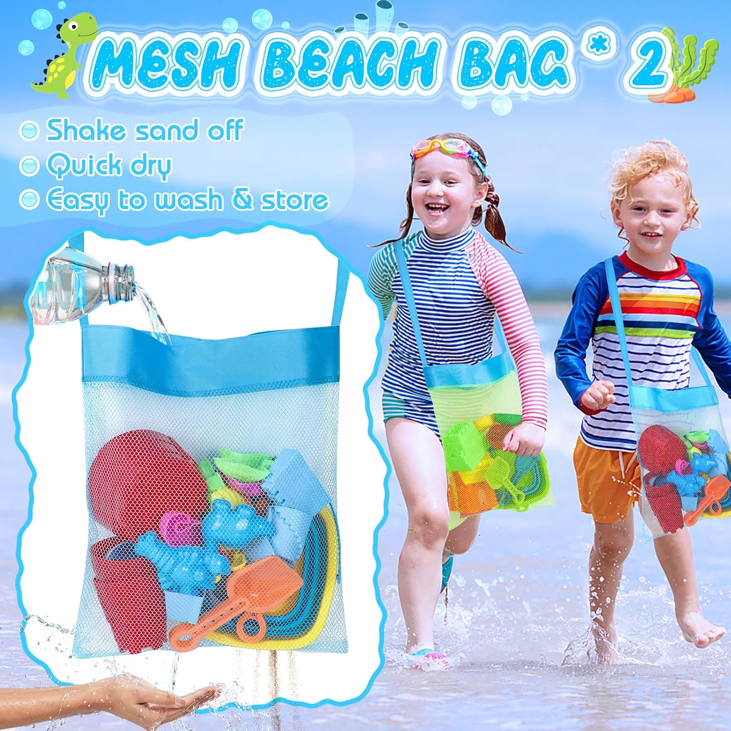 Collapsible Beach Toys Set for Kids Toddlers, Travel Sand Castle Toys for Beach with Mesh Bag & Sand Molds, Collapsible Sand Bucket and Shovel Set for Kids, Sandbox Toys for Toddlers Kids Age 3-12