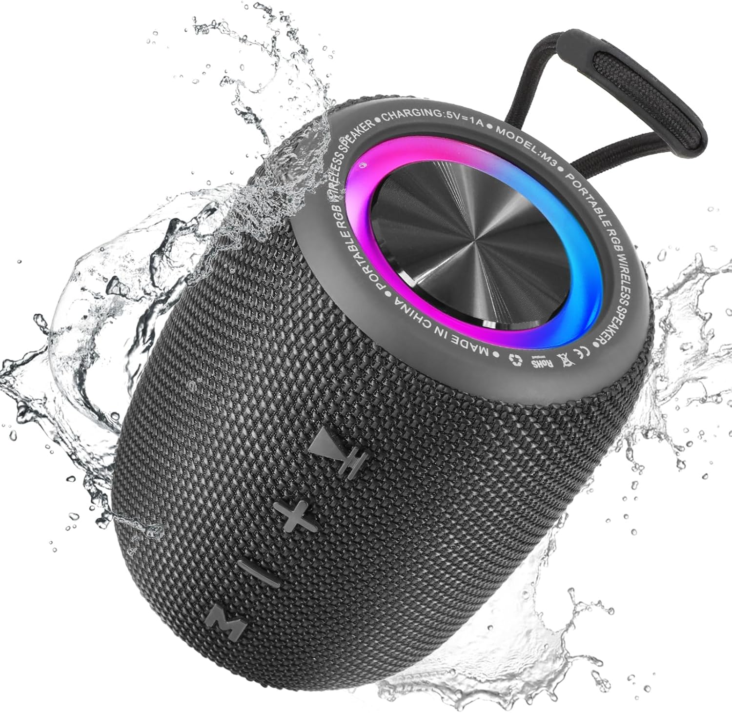 Portable Bluetooth Speaker, BT5.3 Wireless Speaker 20W Bass Diaphragms with Multi LED Light Dynamic Modes, IPX6 Waterproof 16H Playtime supports FM Mode, TF, USB for Home, Cycling, Outdoor, Beach