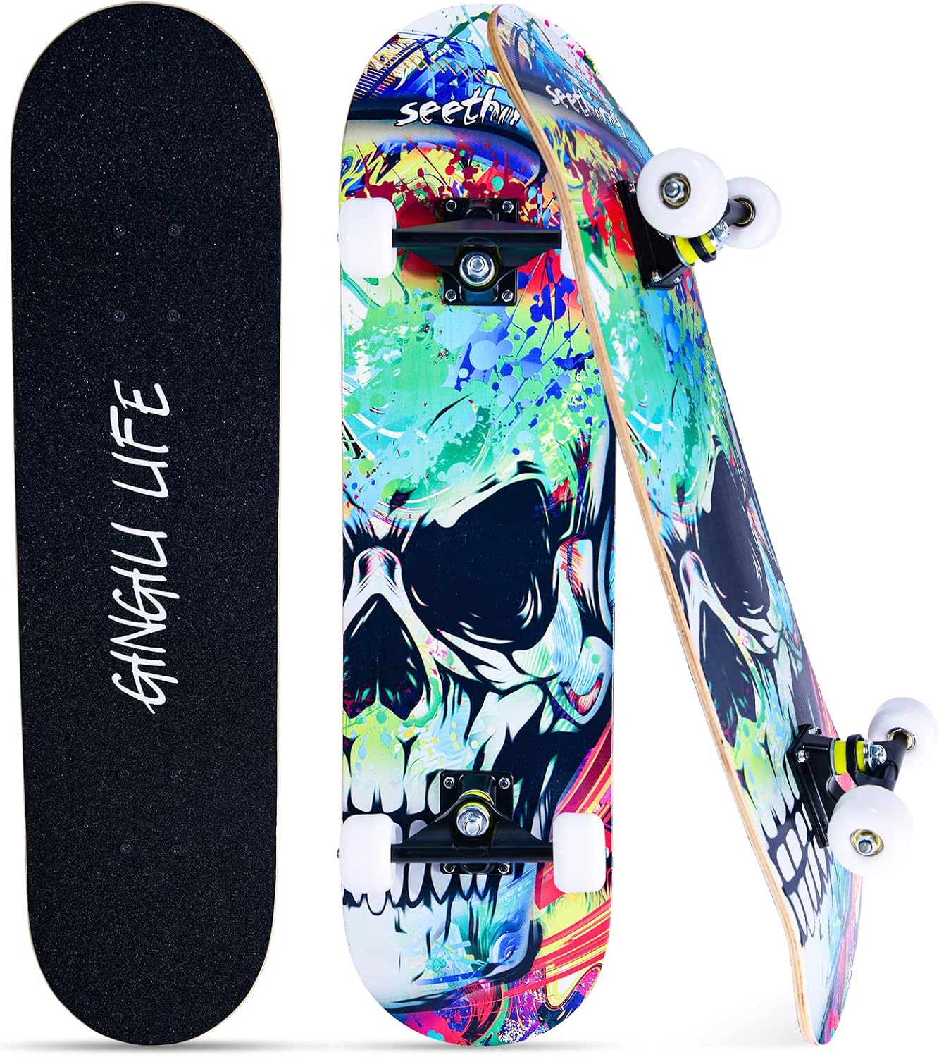 Skateboards for Beginners Kids Boys Girls and Adults,31''x8'', 7-Layer Maple, Double Kick Concave, Fascinating Cool, Solid&Durable