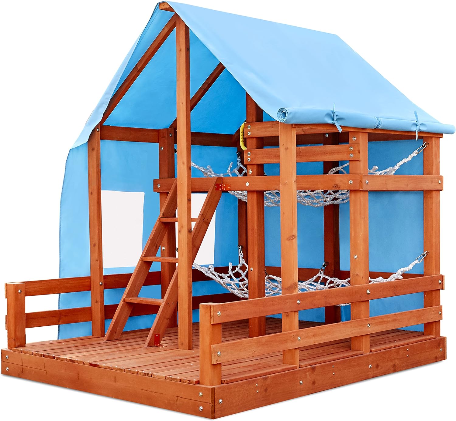 Little Tikes Real Wood Adventures Outdoor Glamping House, Backyard Bungalow Fun, Up to 5 Kids, 2 Bunk Hammocks, Outdoor Lights, Wooden Deck with Playhouse for Kids, Gift for Girls Boys Ages 3 +Years