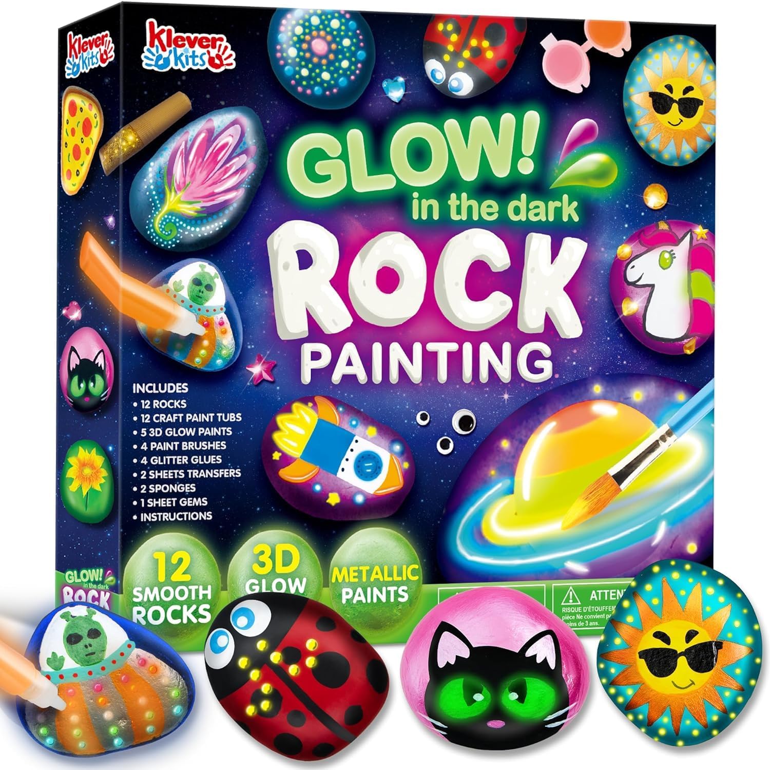 JOYIN 12 Rock Painting Kit- Glow in The Dark Rock Kit, Arts and Crafts for Kids Ages 6-12, Art Supplies, Kids Craft Paint Kits, Arts & Crafts Toy for Boys Girls Birthday Party Gift