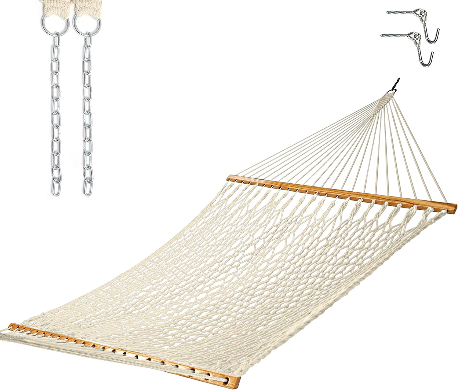 Castaway Living 13 ft. Double Traditional Hand Woven Cotton Rope Hammock with Free Extension Chains & Tree Hooks, Designed in The USA, Accommodates Two People with a Weight Capacity of 450 lbs.