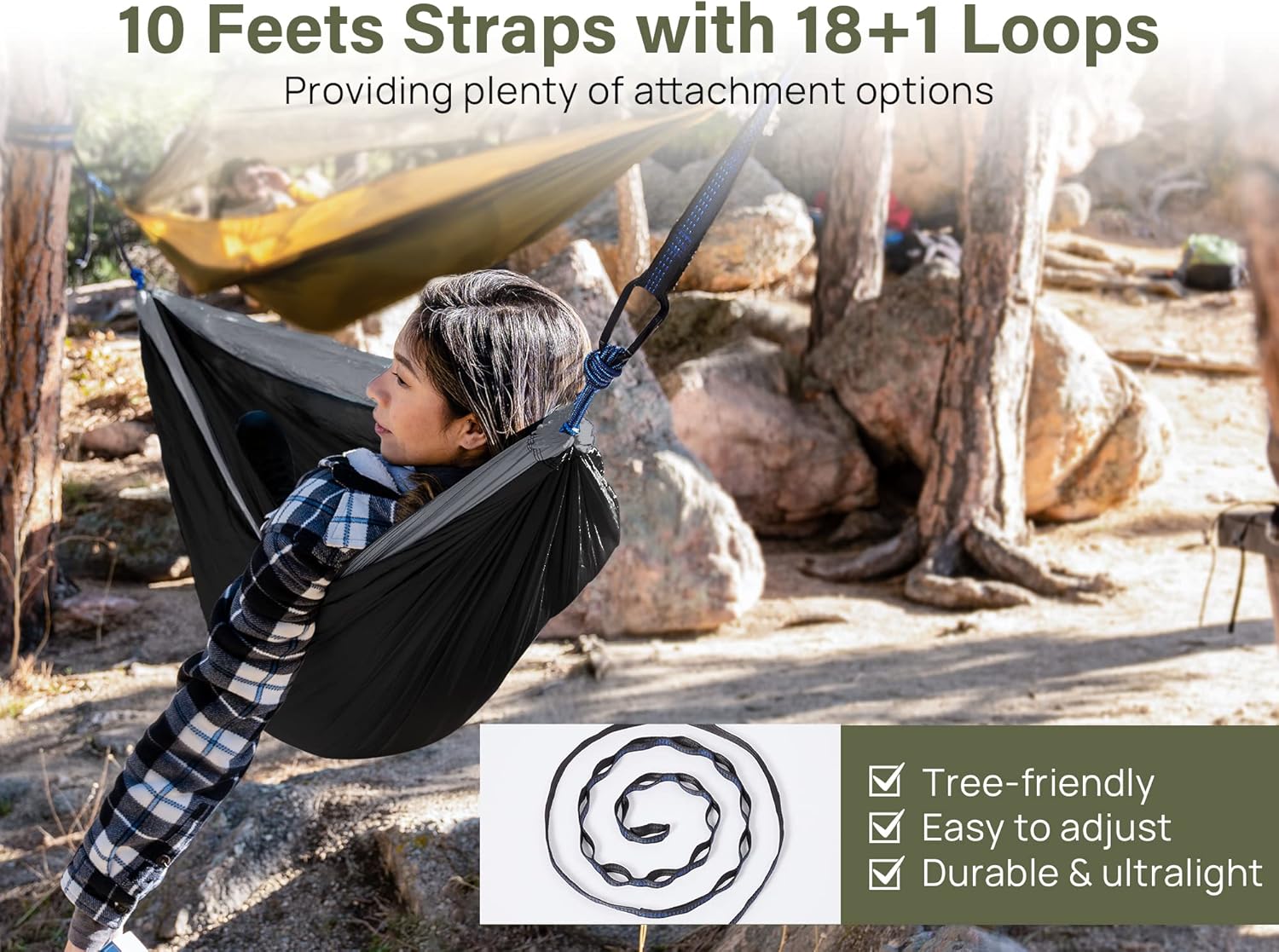 Kootek Camping Hammock, Camping Essentials, Lightweight Portable Double & Single Hammock with Tree Straps, Camping Gear for Outside Hiking Camping Beach Backpack Travel