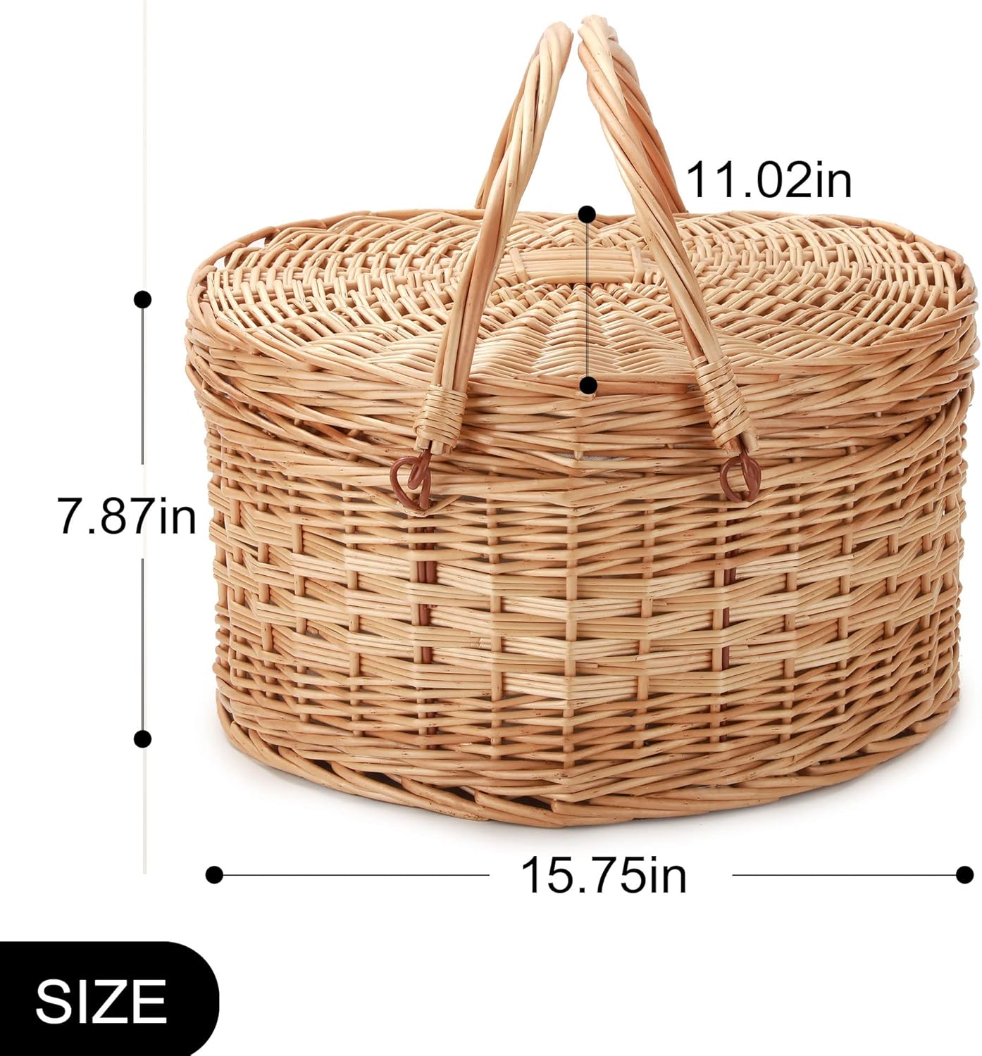 Picnic Basket for 2 Picniking heart shaped Empty Woven Wicker Willow Wood Hamper Backpack Box with Lid Cover Handle Accessories Vintage Wine Baskets for Women Bin