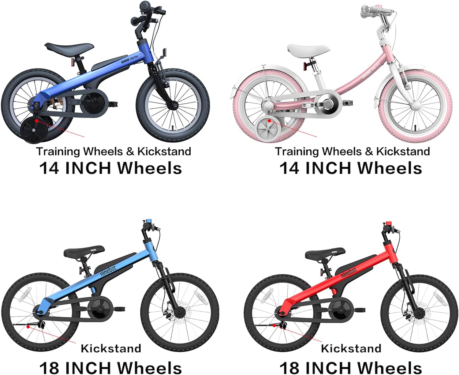 Segway Ninebot 18" Kids Bike Ages 5-10, w/Aerospace Aluminum Frame, Enclosed Chain, Shock Absorbing Suspension, Disc Brakes and Kickstand - Red & Blue