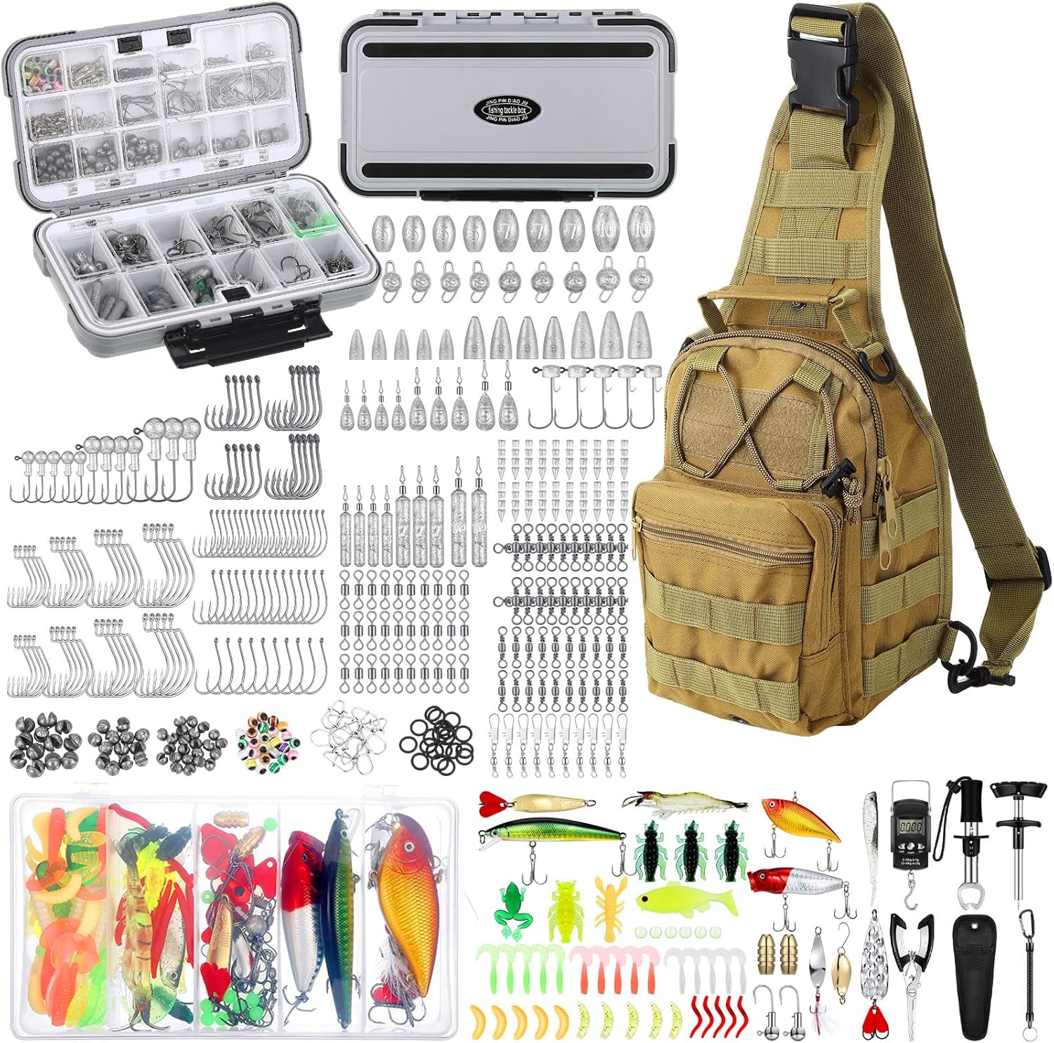 Sosation 482 Pcs Summer Fishing Gear and Equipment Set Men Fishing Accessories Kit Fish Hook Remover Tools Kit Fishing Backpack Fishing Lures Kit for Saltwater Fishing Gifts