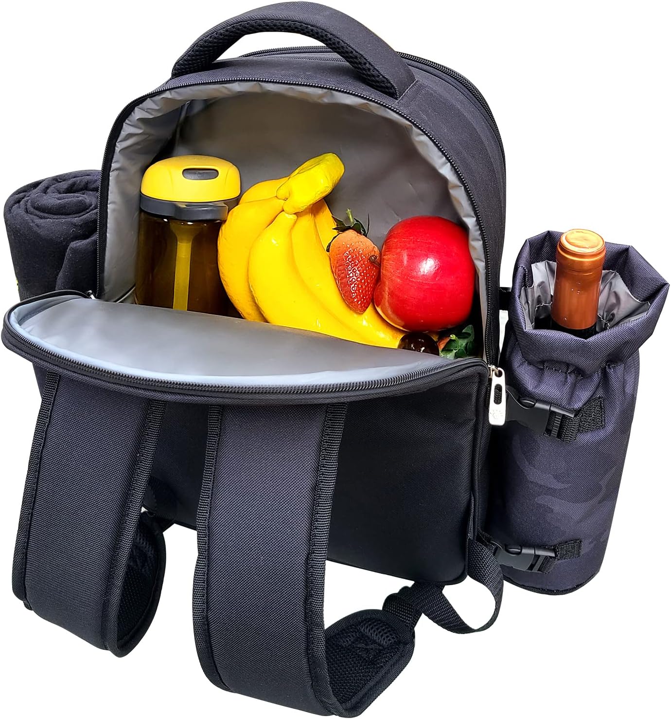 Hap Tim Picnic Backpack for 2 Person with Insulated Cooler Compartment,Wine Holder,Fleece Blanket,Cutlery Set, Engagement Gifts for Couples, Dark Grey（3065-DG）