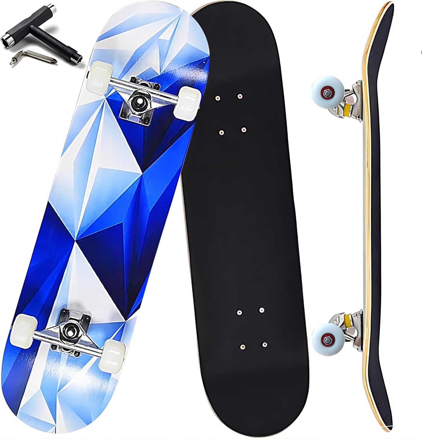 Pro Complete Skateboards for Beginners Girls Boys Kids Youths Teens Adults 31"x8" Skate Boards 7 Layers Canadian Maple Double Kick Deck Concave Longboard