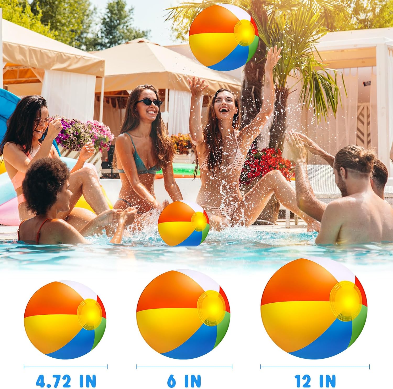 36 Pcs Beach Pool Party Favors Water Guns Bulk 4.72/6/12 Inches Inflatable Rainbow Beach Balls Water Squirters for Kids Summer Theme Party Favor Pool Toys(4.72)