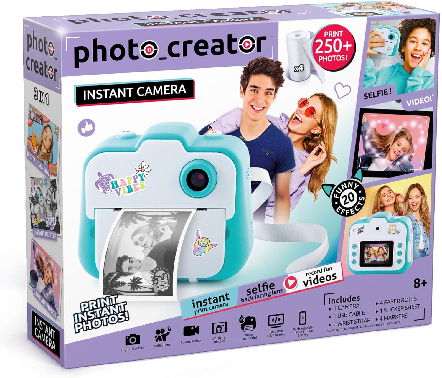 Canal Toys Photo Creator Instant Print Camera – Photo, Selfie and Video – Thermal Paper for 250 Photos – LCD Screen. 8+, Blue