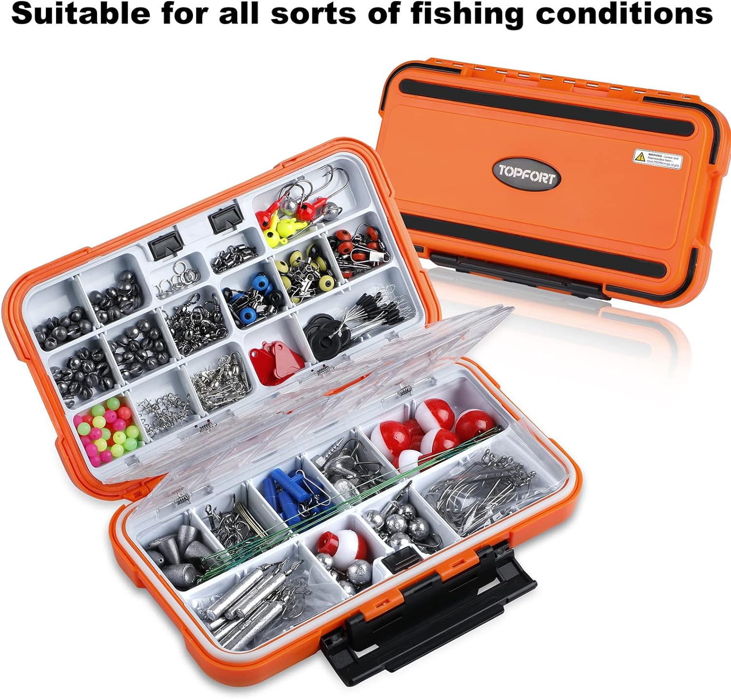 TOPFORT 187/343pcs Fishing Accessories Kit, Including Jig Hooks, Bullet Bass Casting Sinker Weights, Fishing Swivels Snaps, Sinker Slides, Fishing Set with Tackle Box