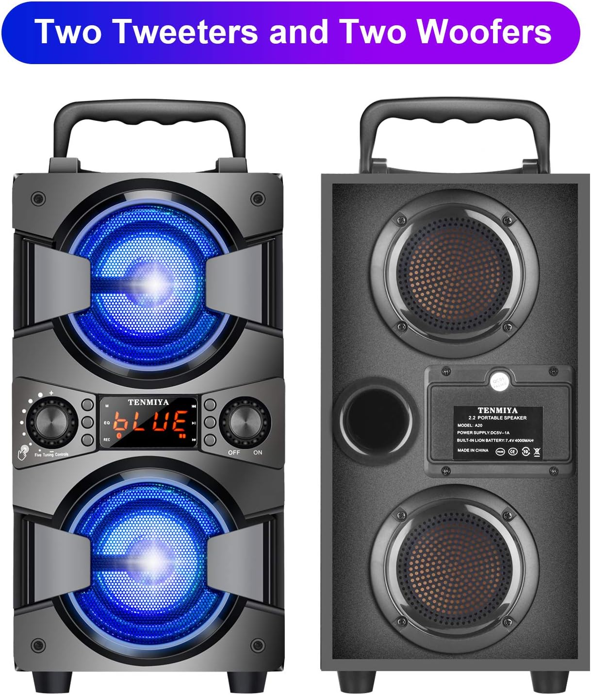 60W Bluetooth Speakers Portable Wireless Speaker with Double Subwoofer Heavy Bass, FM Radio, Microphone, Lights, Remote EQ, Loud Boom Box Stereo Sound System Speaker for Home Outdoor Party Gifts(1MIC)