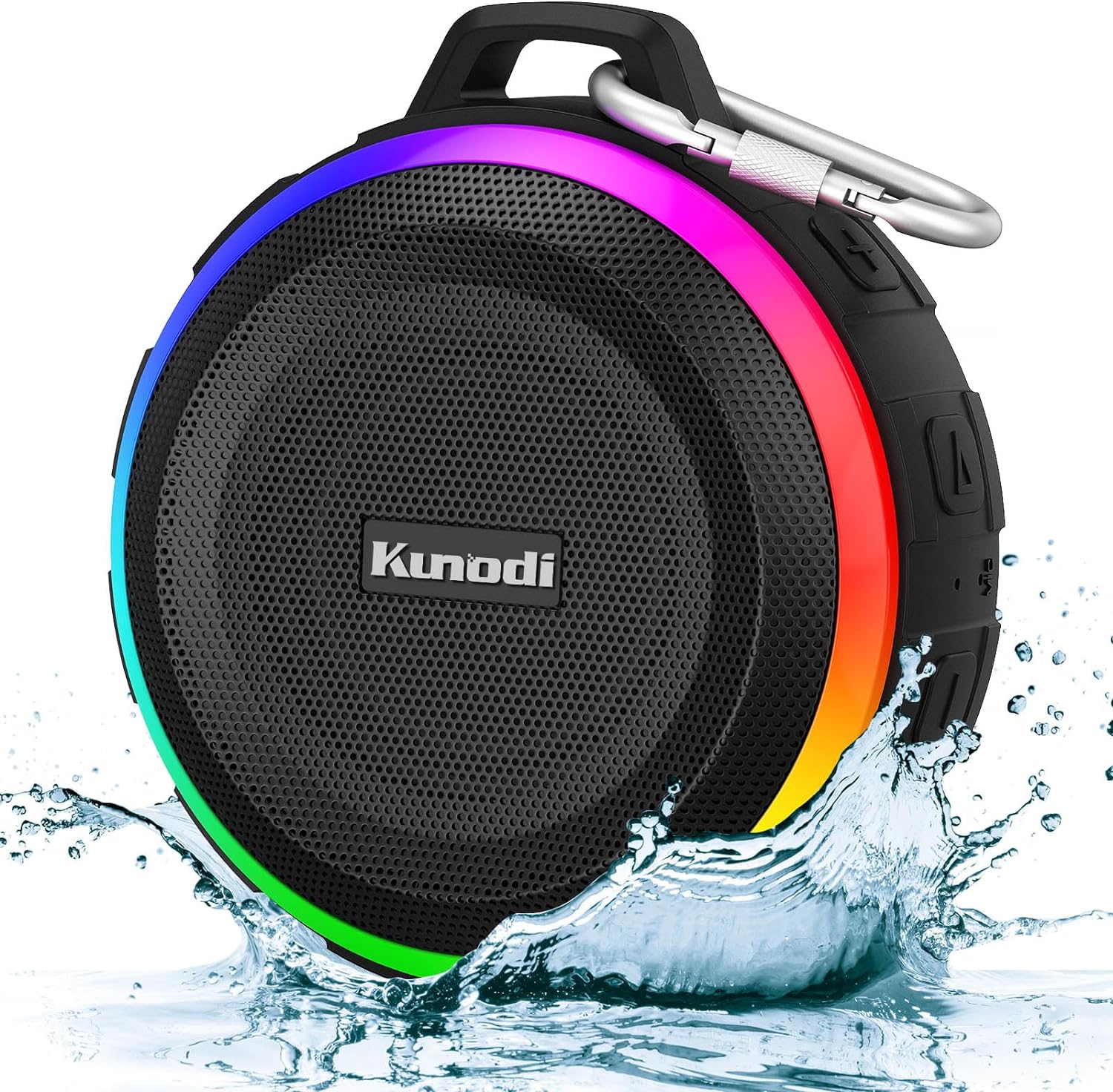 Kunodi Bluetooth Shower Speaker with IPX7 Waterproof, Dynamic Lights, Crisp Clear Sound, True Wireless Stereo, Clip Portable for Pool Beach Boat Kayak Float Golf Gift