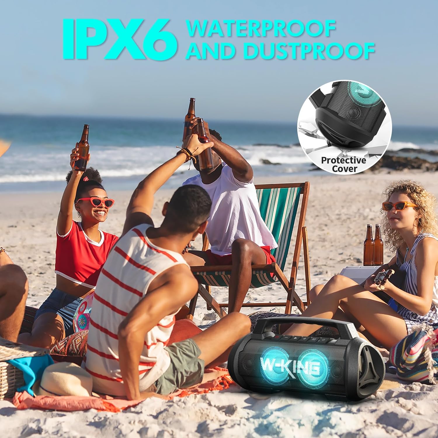 W-KING Portable Speaker, 120W Peak 70W RMS Bluetooth Speaker Wireless Loud IPX6 Waterproof Bluetooth Speakers with Subwoofer/Bass Boost/Hi-Fi Stereo/42H/Powerbank/MIC in, Party Large Outdoor Boombox